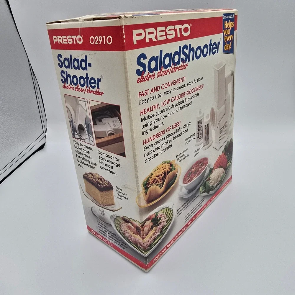 Presto Salad Shooter Electric Slicer Shredder White 02910 Vintage 1993 NIB